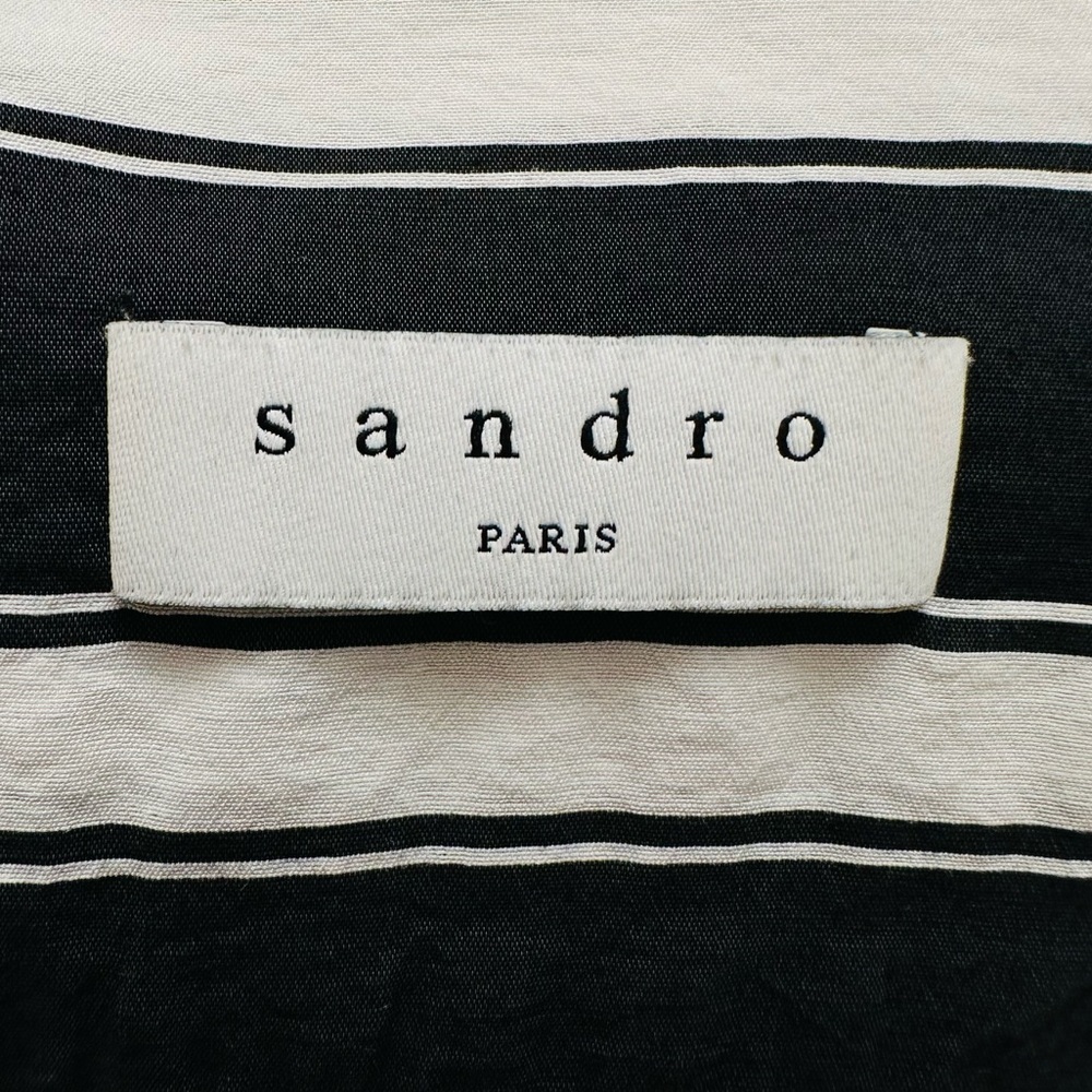 Sandro Carl Black and White Wrap Striped 3/4 Sleeve Midi Dress - Picture 13 of 15